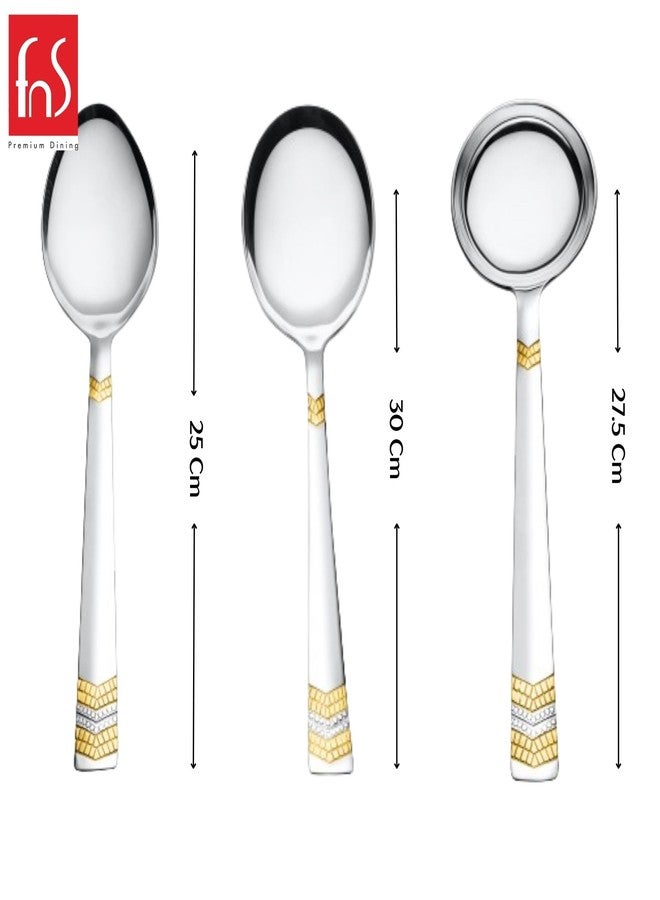 FnS RAGA 24 Karat Gold Plated Stainless Steel Serving Set of 3 (1 Veg Serving Large, 1 Gravy Ladle, 1 Serving Spoon Large) for Home, Kitchen and Dinning - Image 3